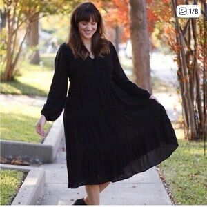 Loft Button Tiered‎ Flowy Midi Dress Long Sleeve Medium